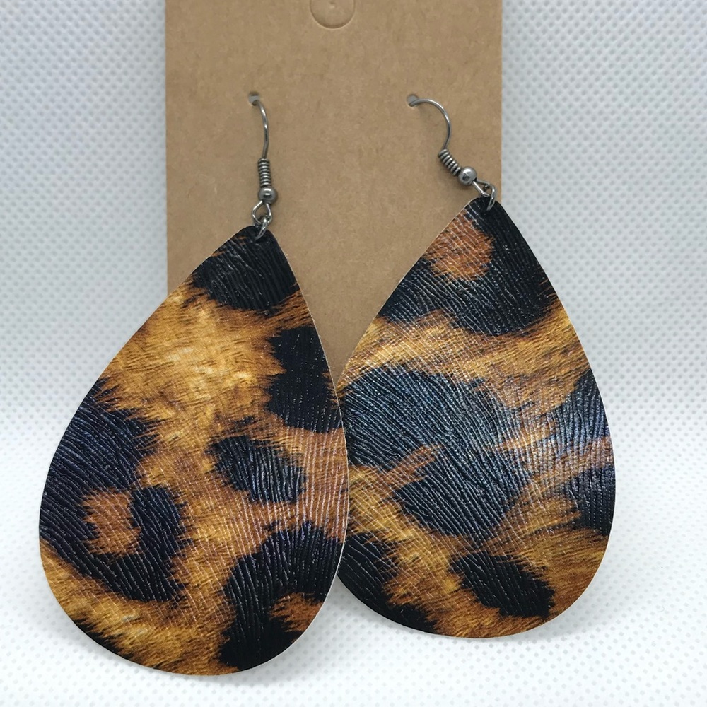 3/$15 leopard faux leather handmade earrings